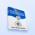 Tap2review NFC Google review plaque, 12 x 12 cm, shown at an angle